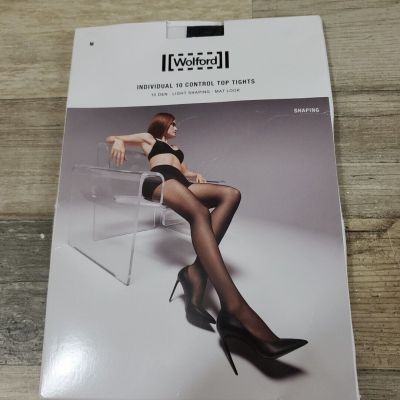 Wolford Tights Individual 10 Tights Sz M Transparent Matte Black NEW